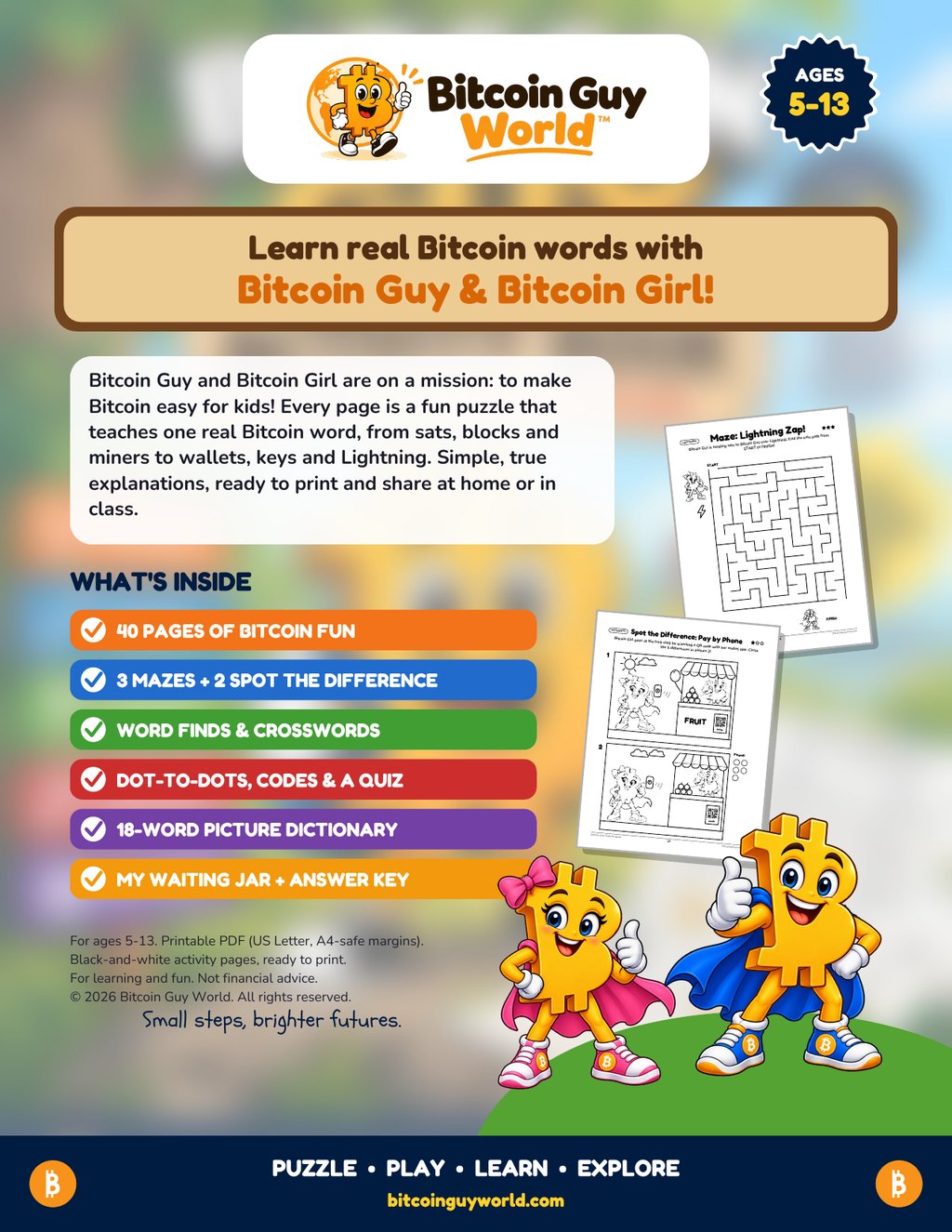 Bitcoin Guy Activity Book back cover listing what is inside