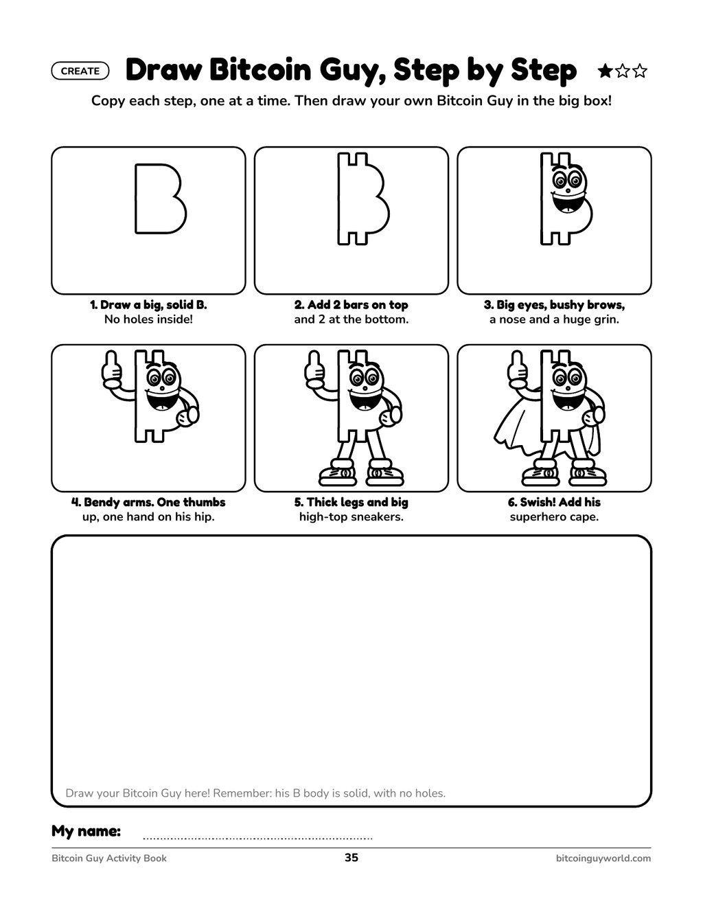 Draw Bitcoin Guy, Step by Step activity page