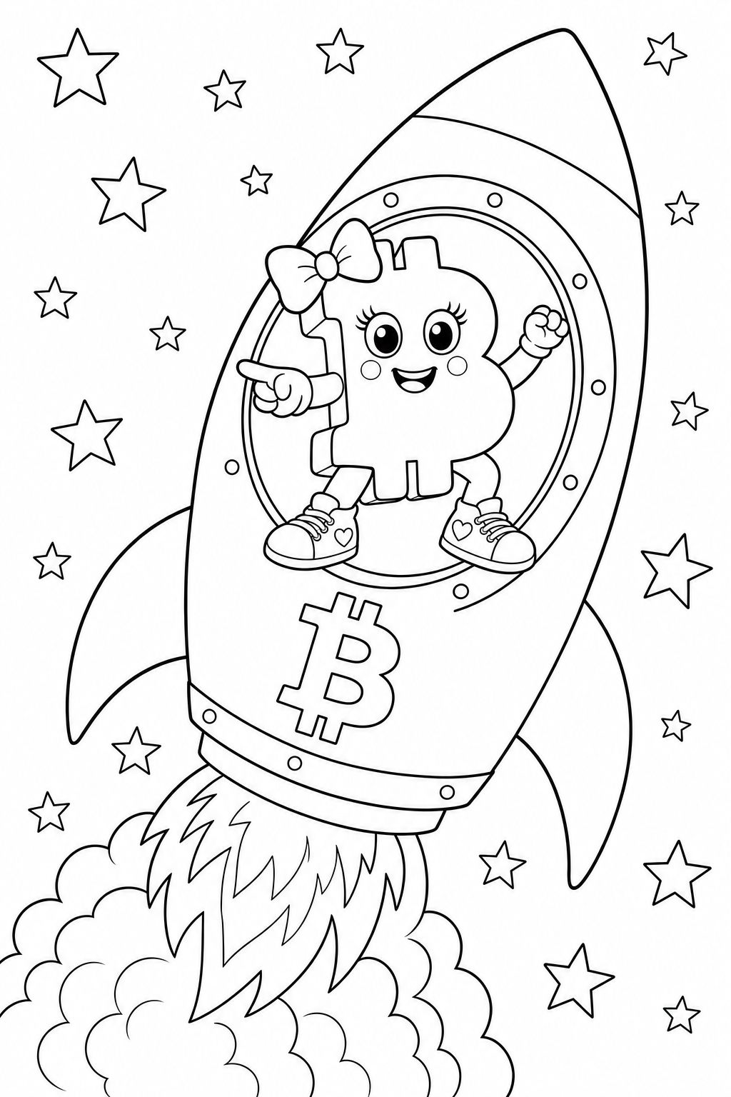 Bitcoin Girl with a puppy sample colouring page