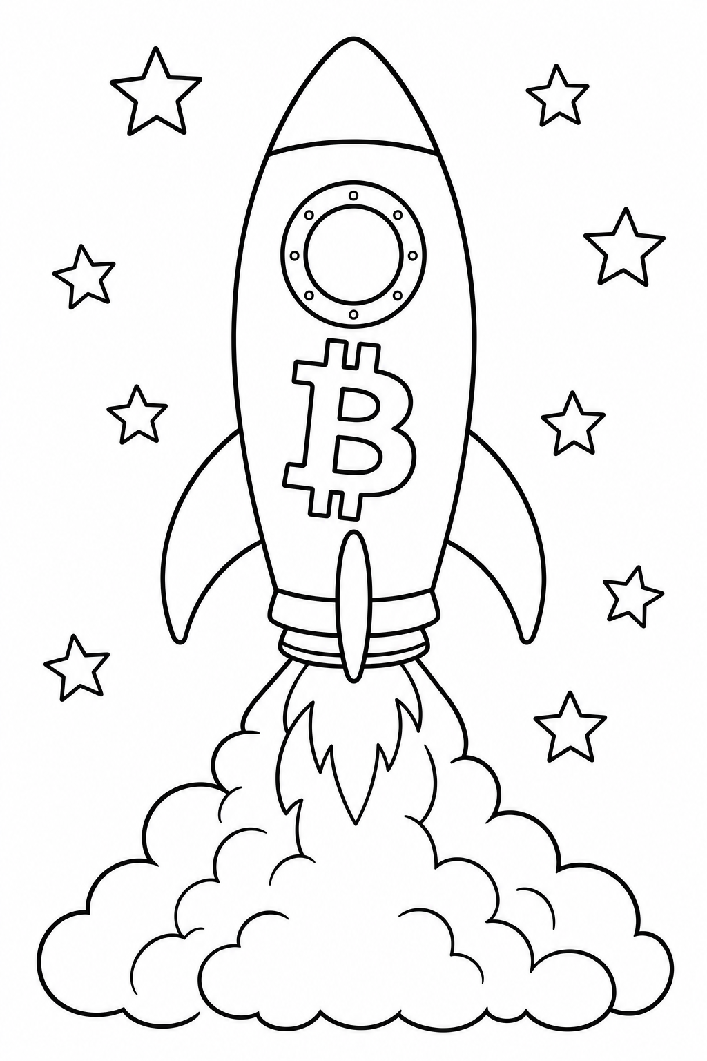 Bitcoin Guy on a rocket - sample colouring page